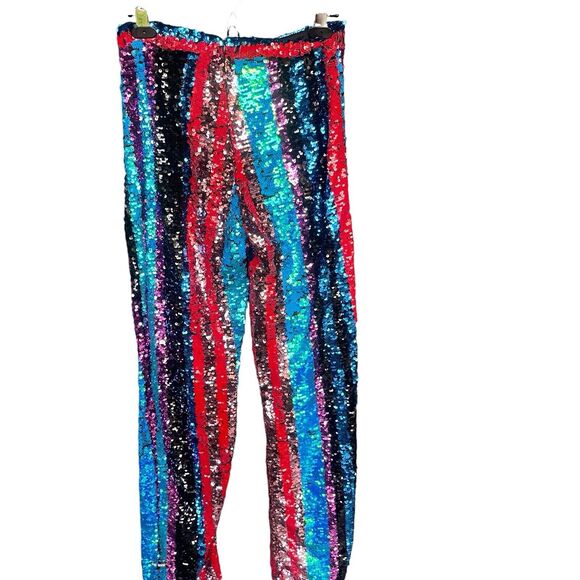 Jade Sky Sequin Trousers Womens Small Striped Rainbow Sparkly Festival Party - Picture 2 of 12